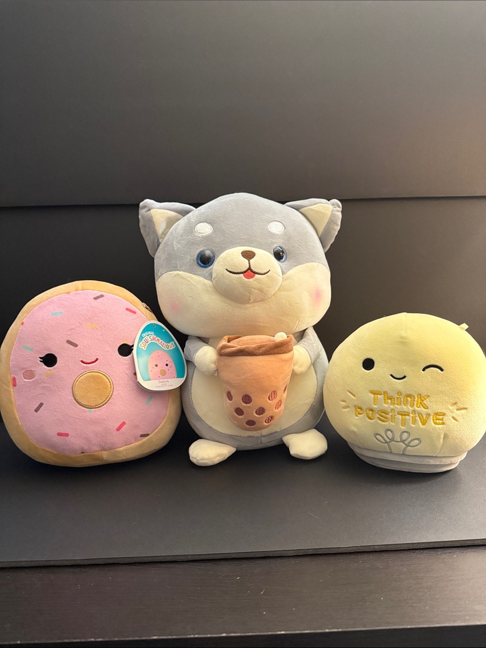 Squishmallows - Gray Cat with Boba Drink, Pink Donut & Yellow Lightbulb Trio Set